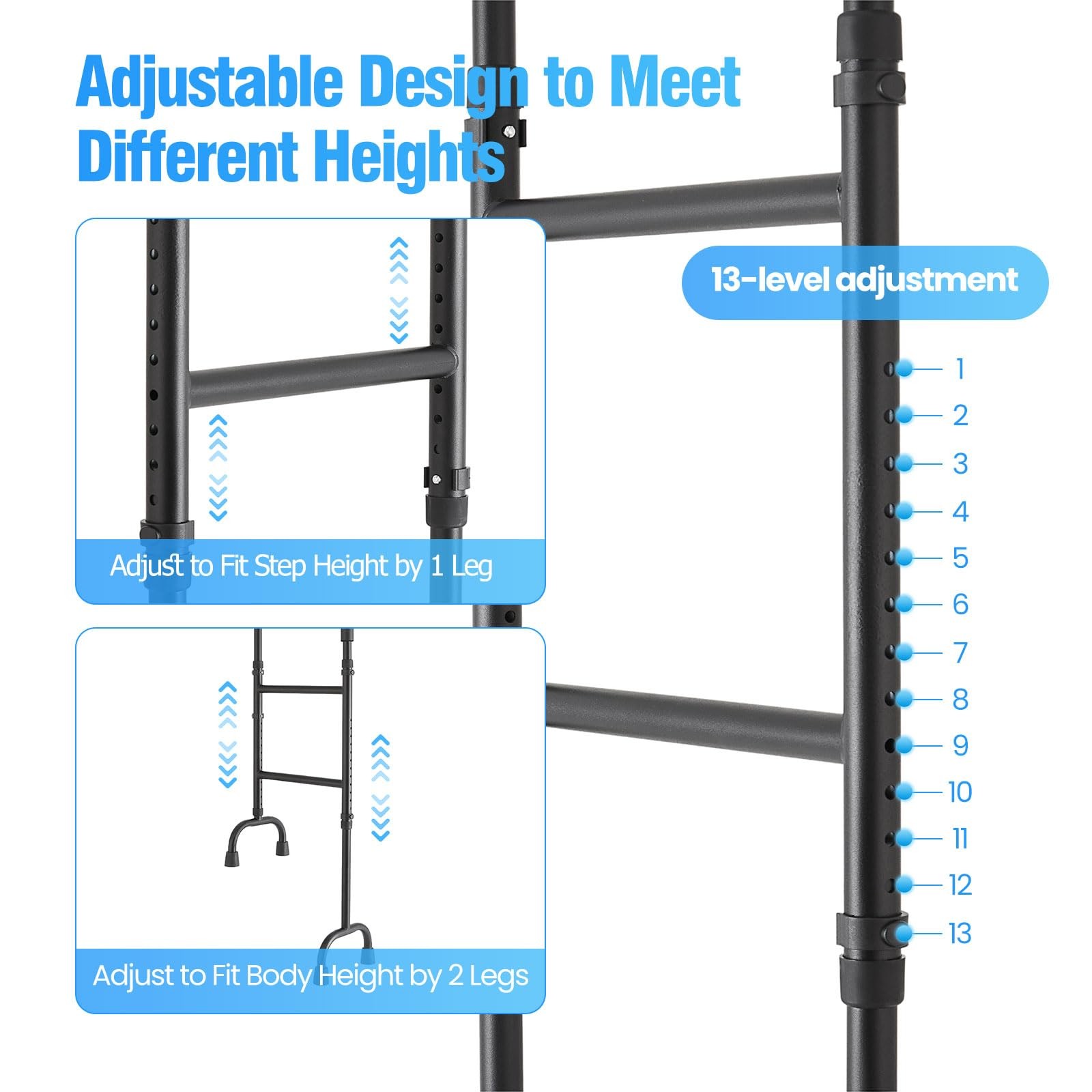 Stair Assist Cane – 13-Level Adjustable Height, Supports 300 Lbs – Mobility Aid