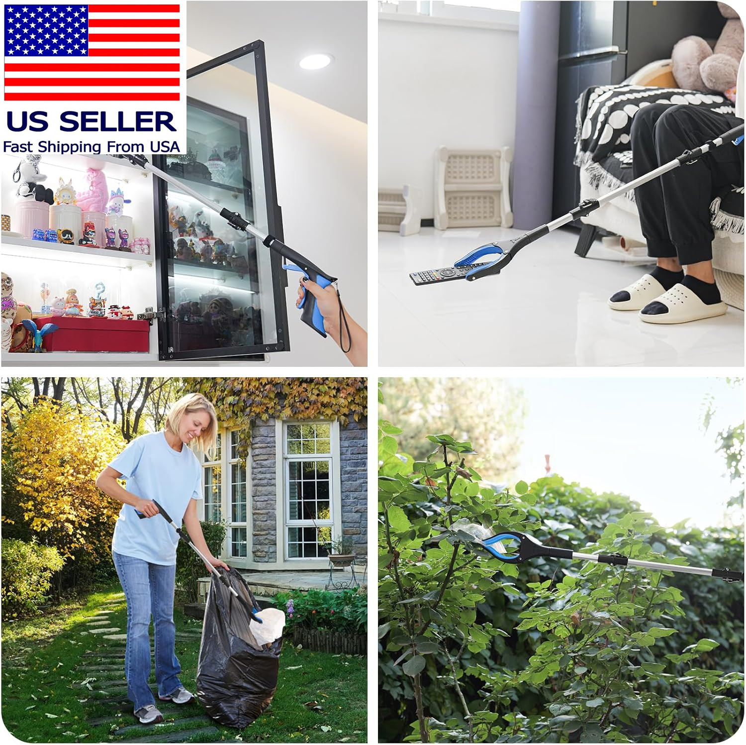 Grabber Reacher Tool 36 Inch, Heavy Duty Foldable Grabber with Anti-Slip 360° Ro