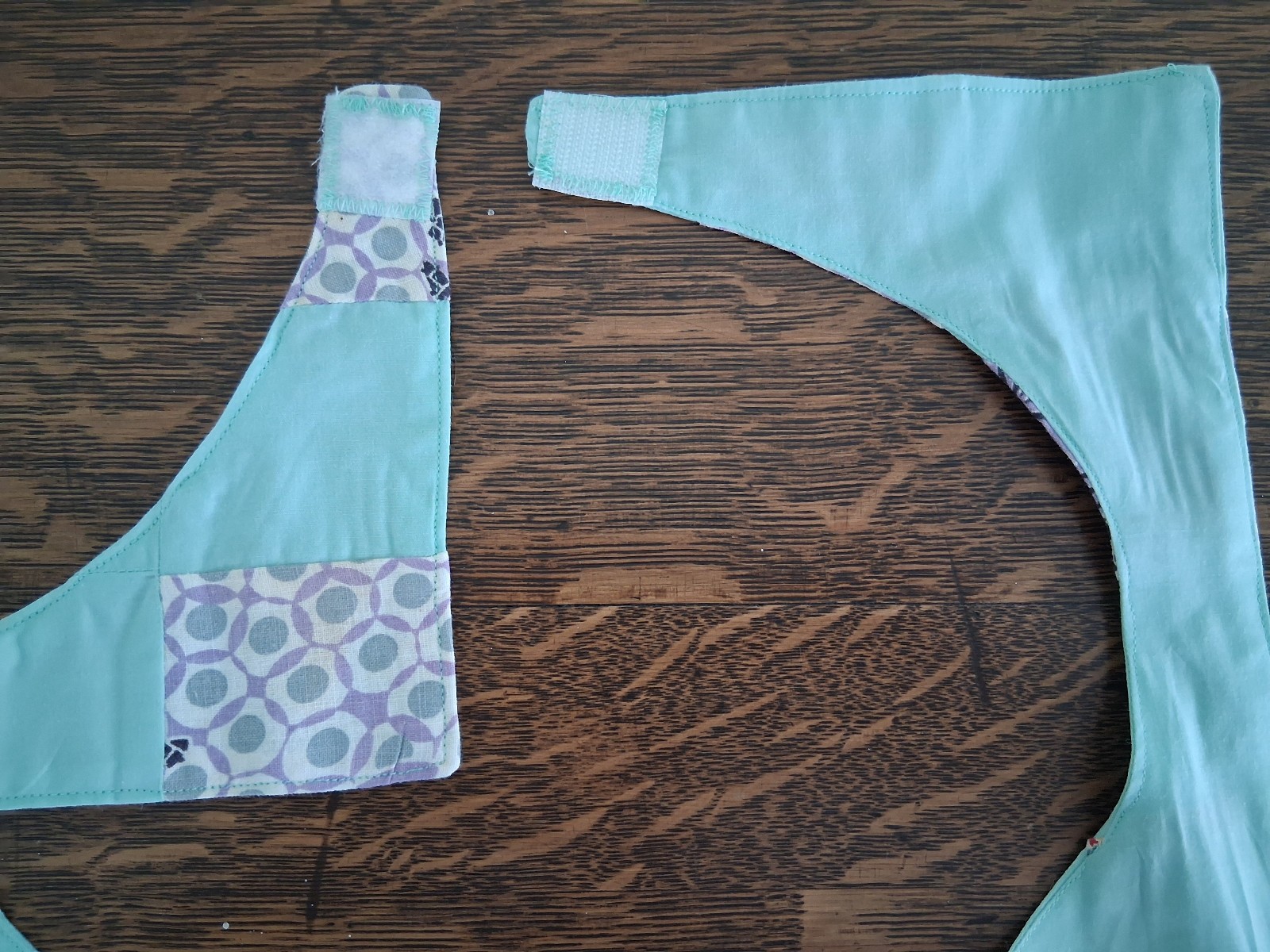 Flowers Patchwork/Teal, Adult Bib, Handmade , 35 1/2” by 21 ½”, reversible