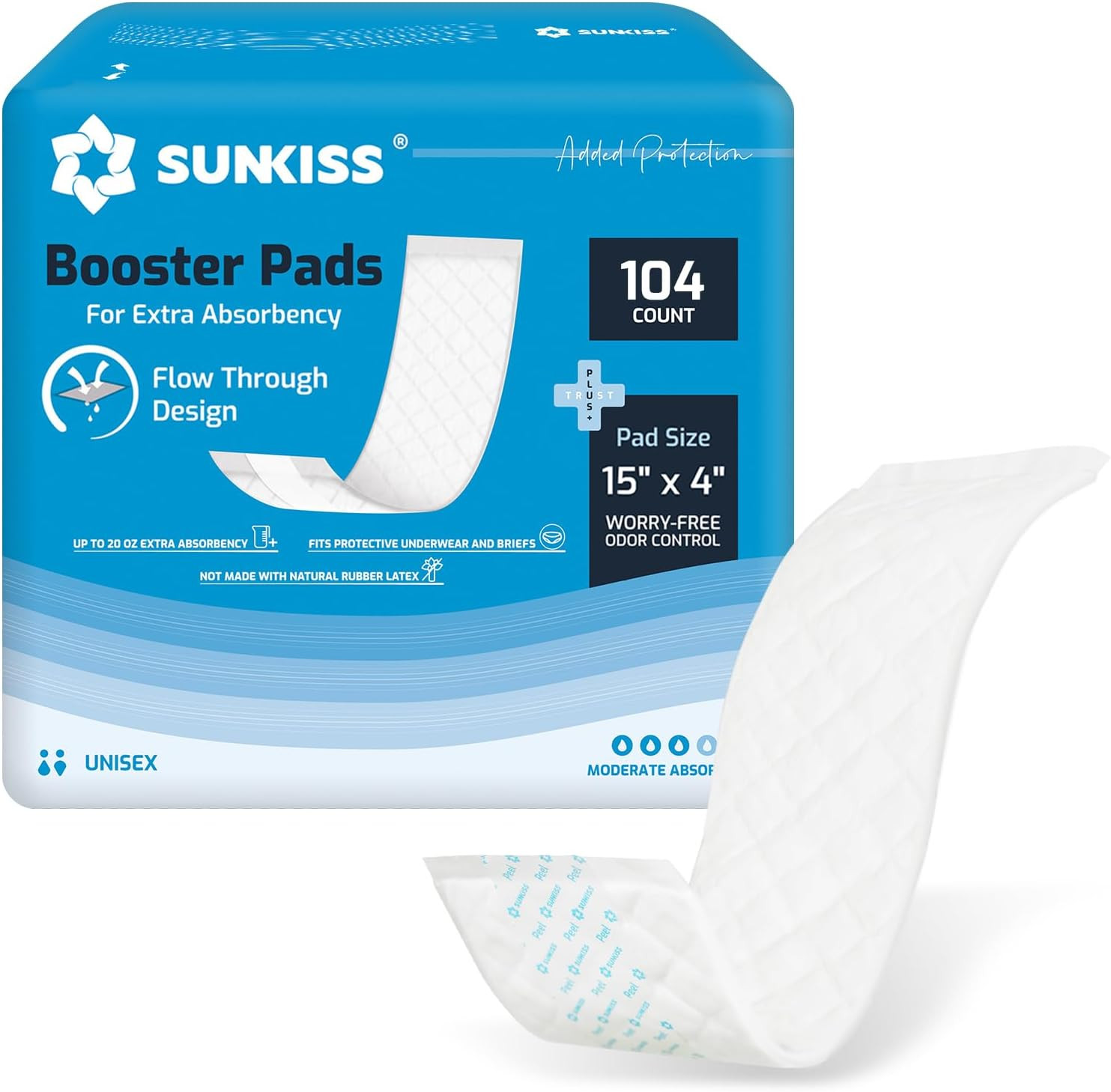 Trustplus Booster Pads 15″ X 4″, Extra Absorbency for Adult Incontinence Diapers