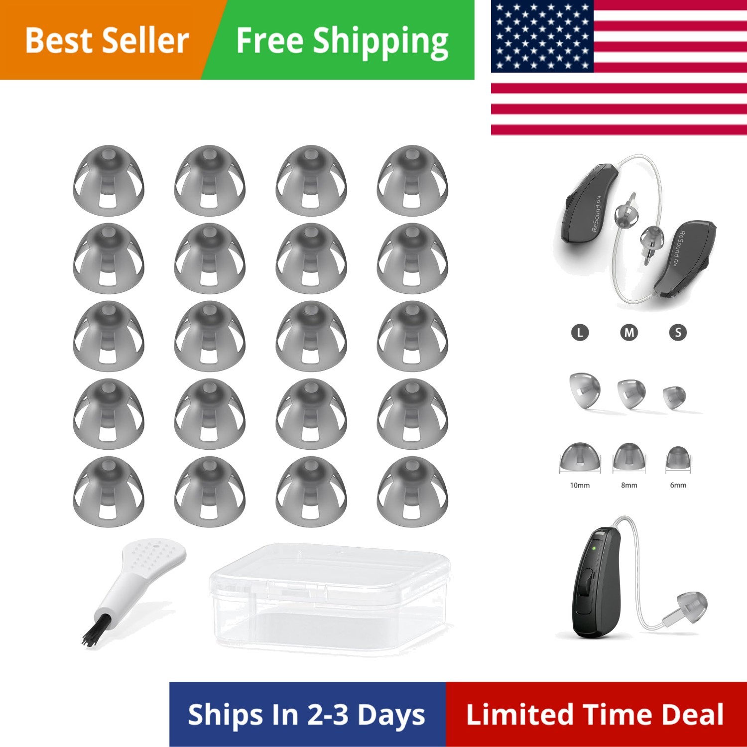 Resound Compatible Hearing Aid Domes Open Smokey Ear Tips Replacement 8mm Med…