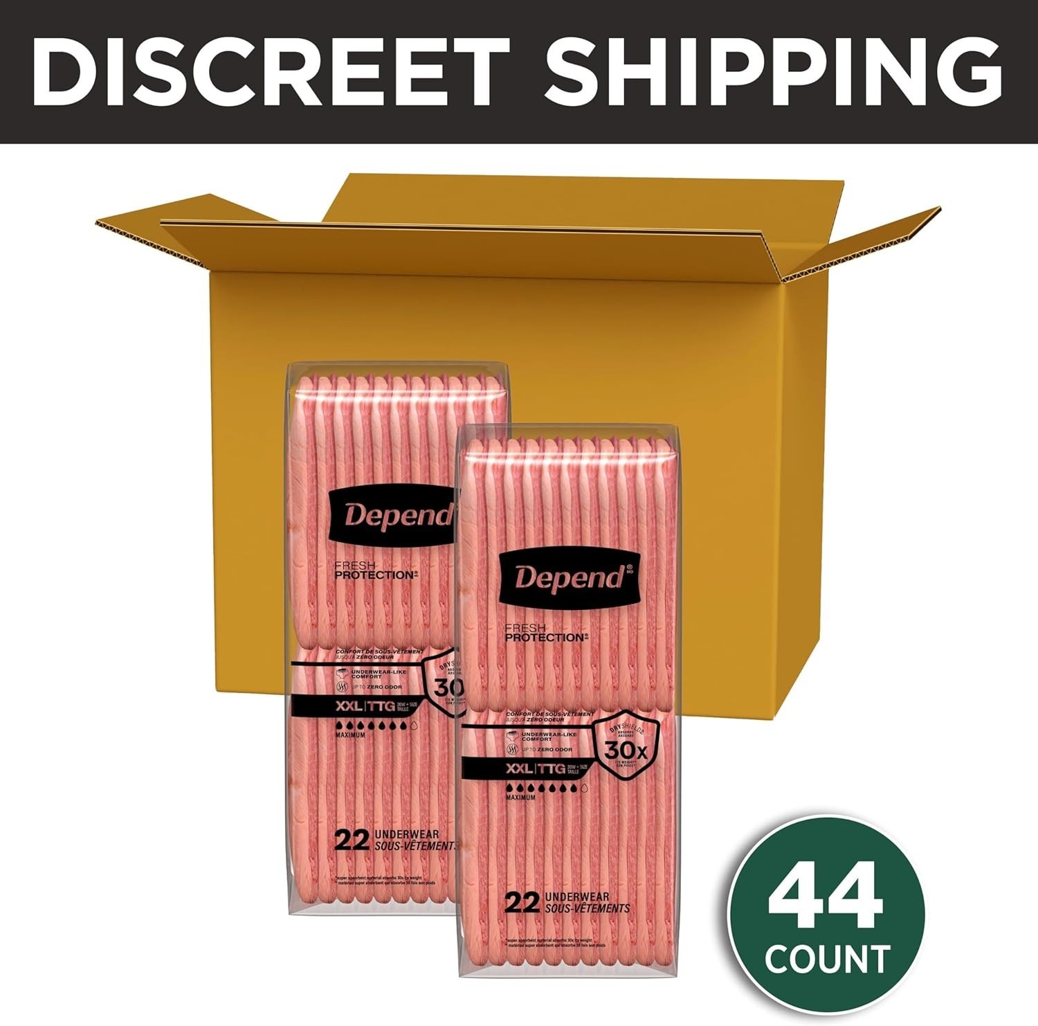 Depend FIT-FLEX XX Large Incontinence Underwear, 44 Count (Color: Light Pink)