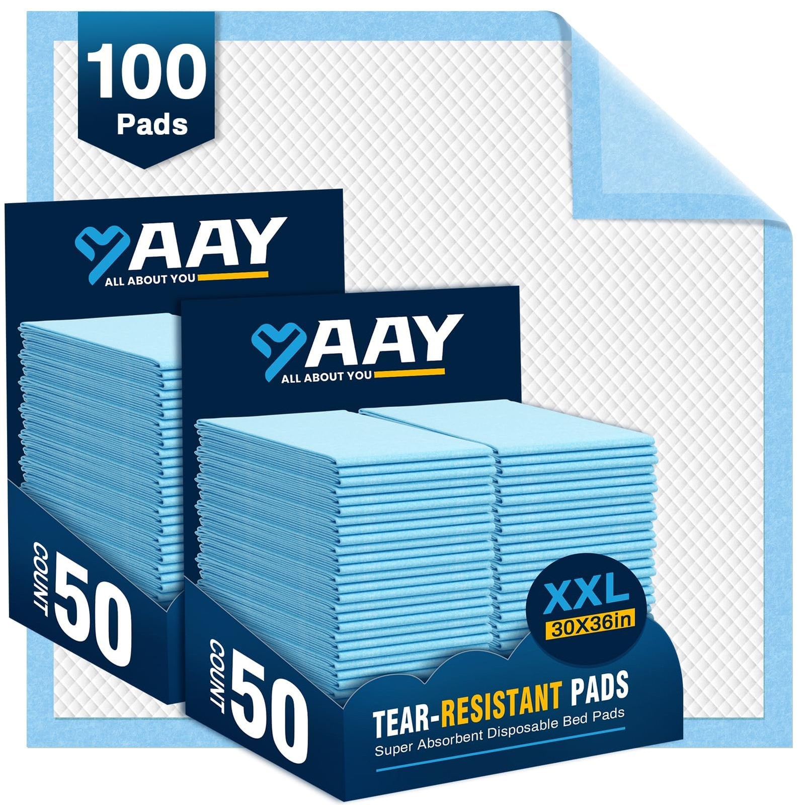 AAY Disposable Bed Pads 30″X36″ (100pcs) Tear-Resistant 30″X36″-100, Blue