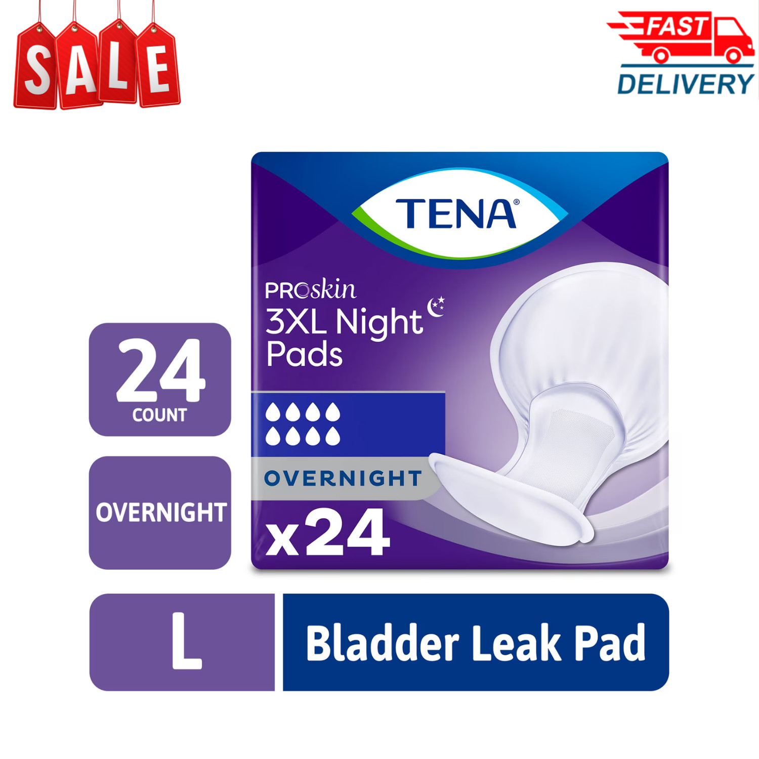 Tena ProSkin 3XL Incontinence Pads Overnight Absorbency 24 Count