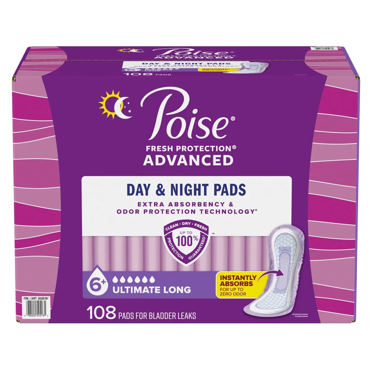 Poise Advanced Ultimate Absorbency Long Day & Night Pads, 108-ct