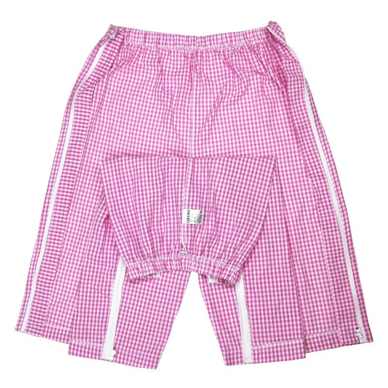 Patient Plaid Cropped Pants Zipper Incontinence Bedridden Elderly Trousers Plain