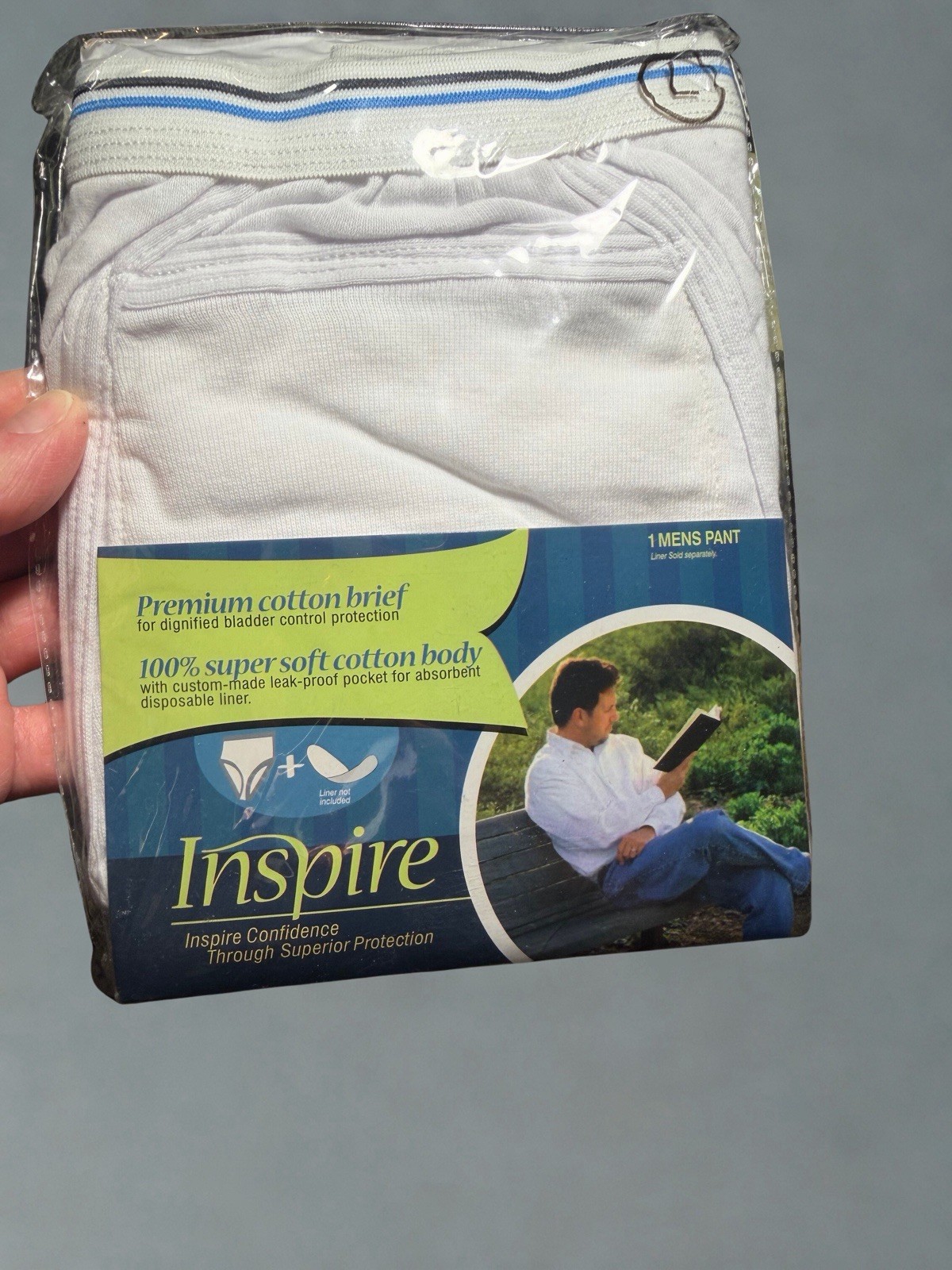 Inspire Premium Cotton Incontinence Pants Men Size L White Leak-proof Washable