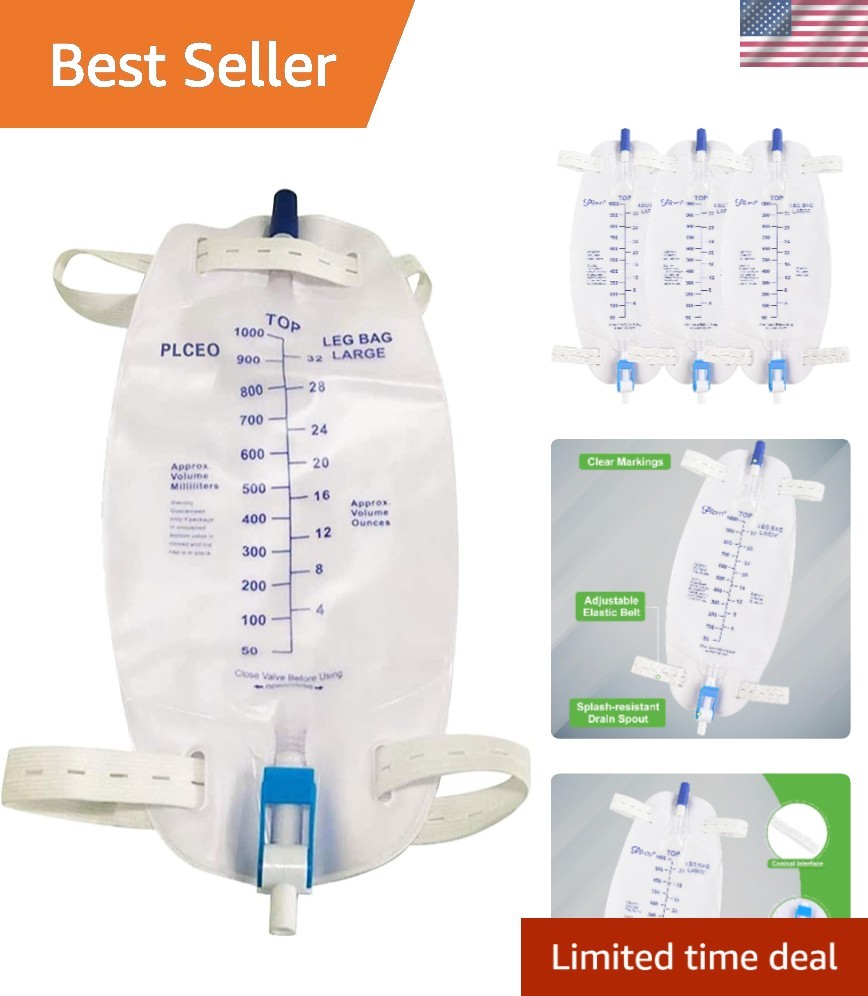 1000ml Leg Bag with Anti-Reflux Valve – Comfortable & Sterile Pack of 3