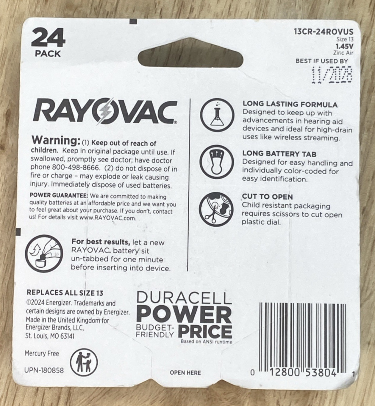 Rayovac Hearing Aid Batteries-24 Pack Size 13-Expiration Date Nov 2028