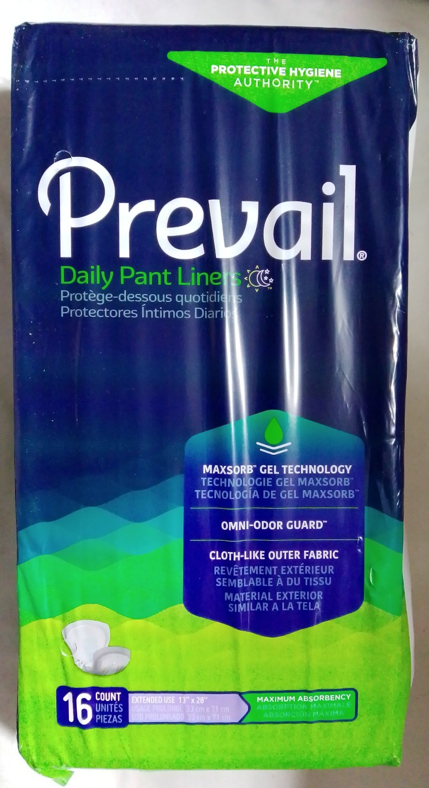 16ct Prevail Daily Pant Liners PL-115 Extended Use, 13″ x 28″, Max Absorbency
