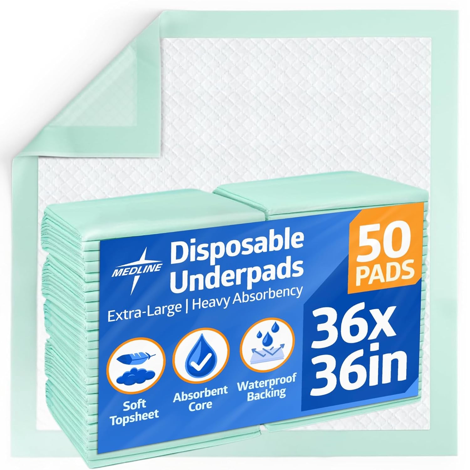 Medline Super Absorbent Underpad 36×36 Disposable Bed Pads 50 Count