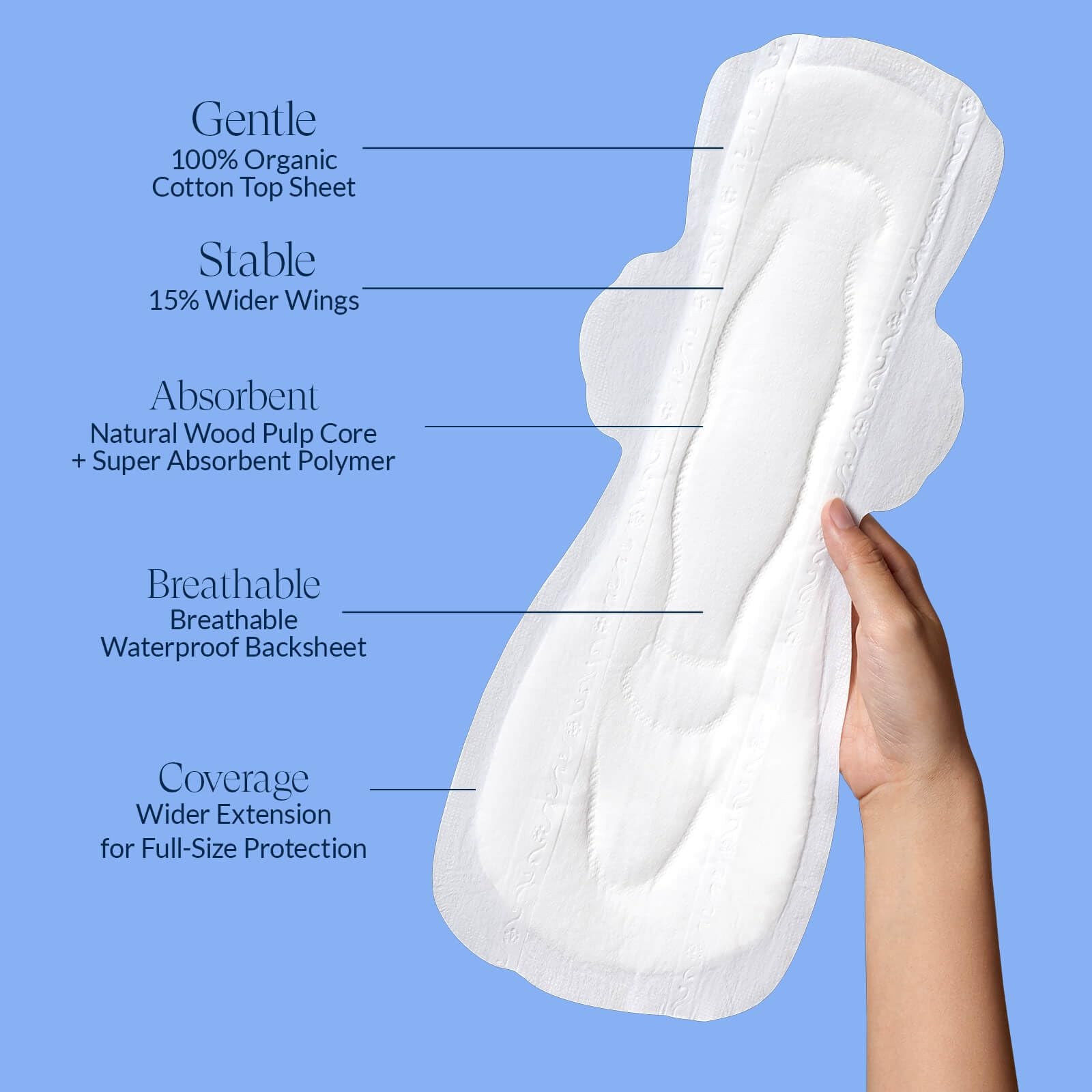 100% Organic Super Long Overnight Pads Extra Overnight, Size 6, 30ct
