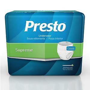 Presto Maximum Absorbency Underwear, Large (44 to 58 Waist) White, Case of 72
