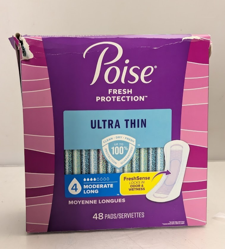 Poise Ultra Thin Panty Pads Liner Bladder Leaks Moderate Flow 48 pads Dented Box