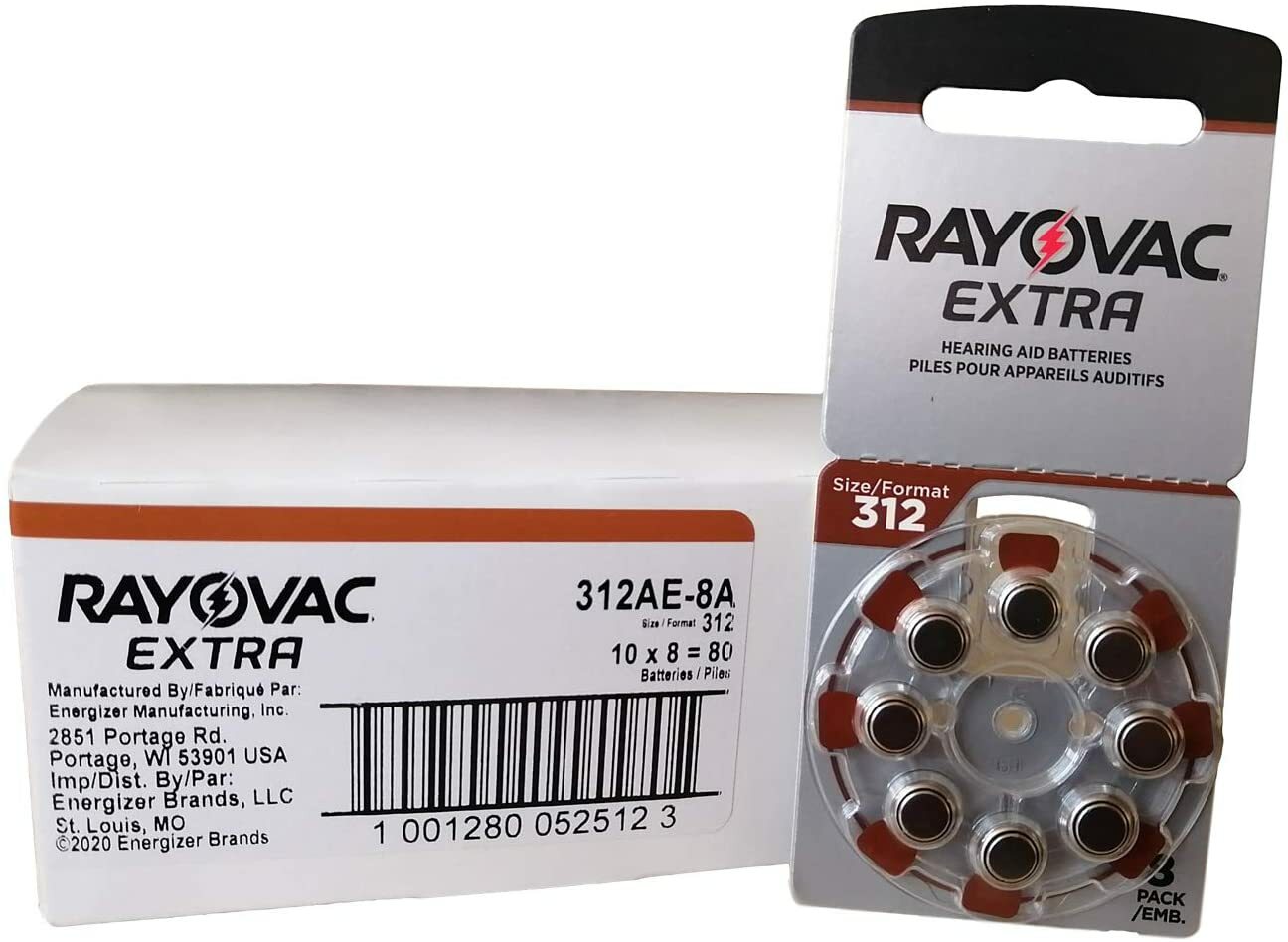 Rayovac Size 312 Extra Advanced Hearing Batteries – 80 Batteries