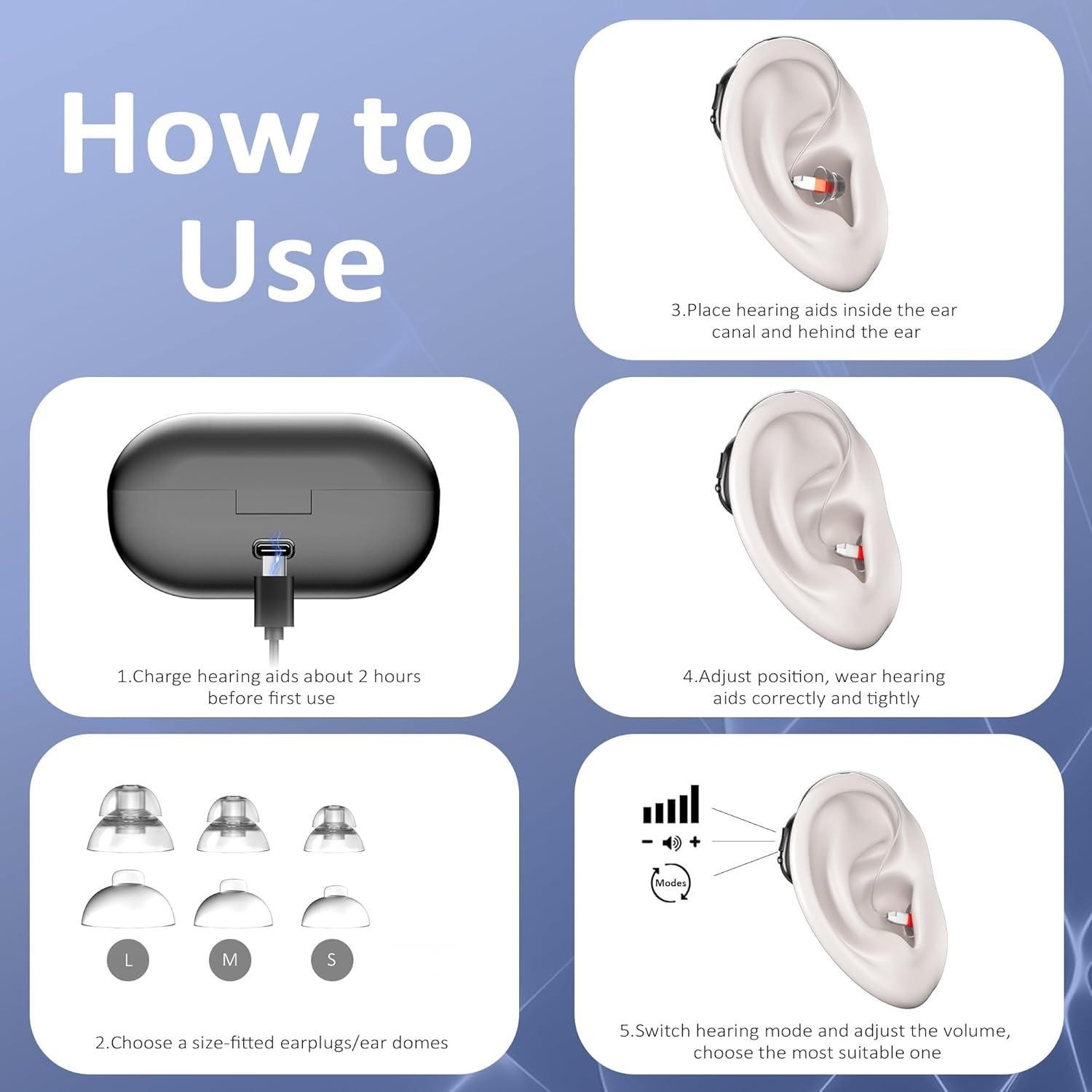 Bluetooth Rechargeable Hearing Aids For Seniors With Noise Reduction Streaming