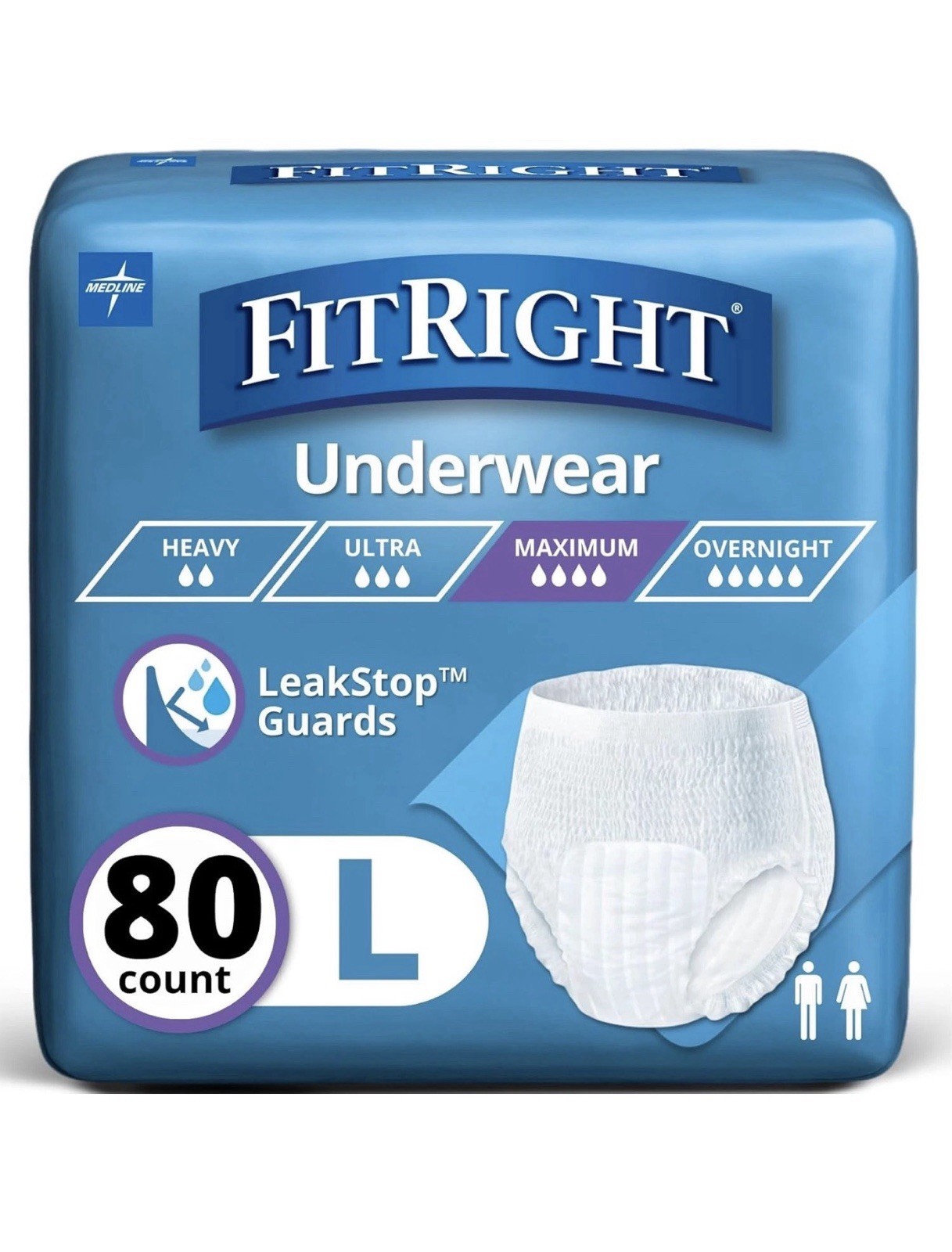 Medline FitRight Ultra Adult Incontinence Underwear Size Large 80 Count Pull-Ups