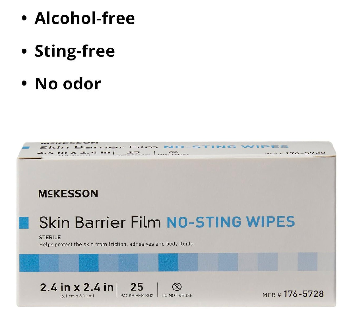 McKesson No Sting Skin Barrier Wipe 2-2/5 X 2-2/5 Inch Sterile 176-5728 25 Ct