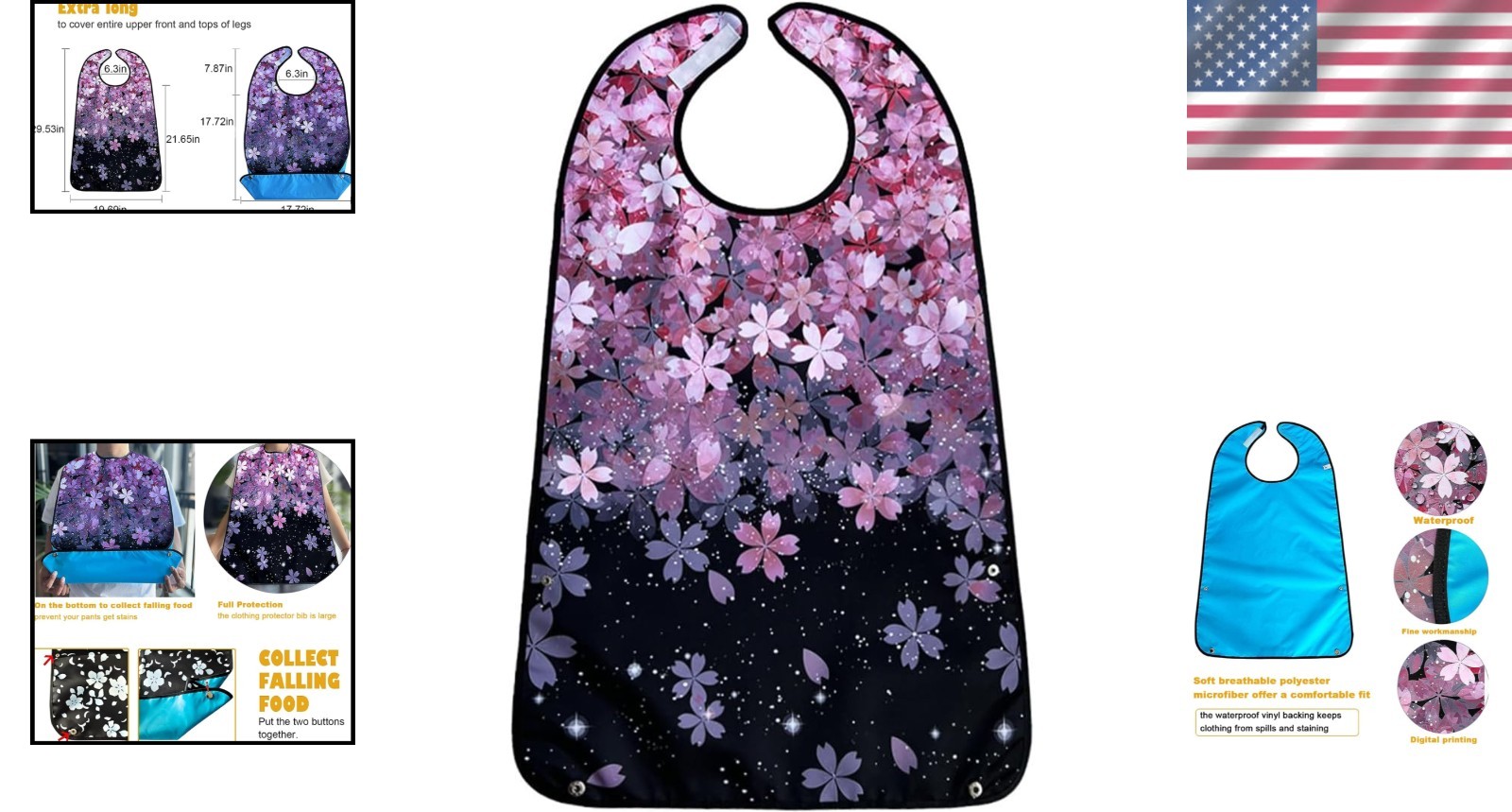 Washable Adult Bibs with Cherry Blossom Design – Perfect for Seniors & Patients