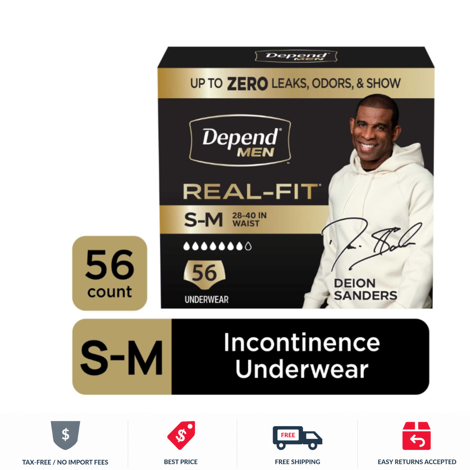 Depend Real Fit Incontinence Underwear for Men S/M Black 56 Count