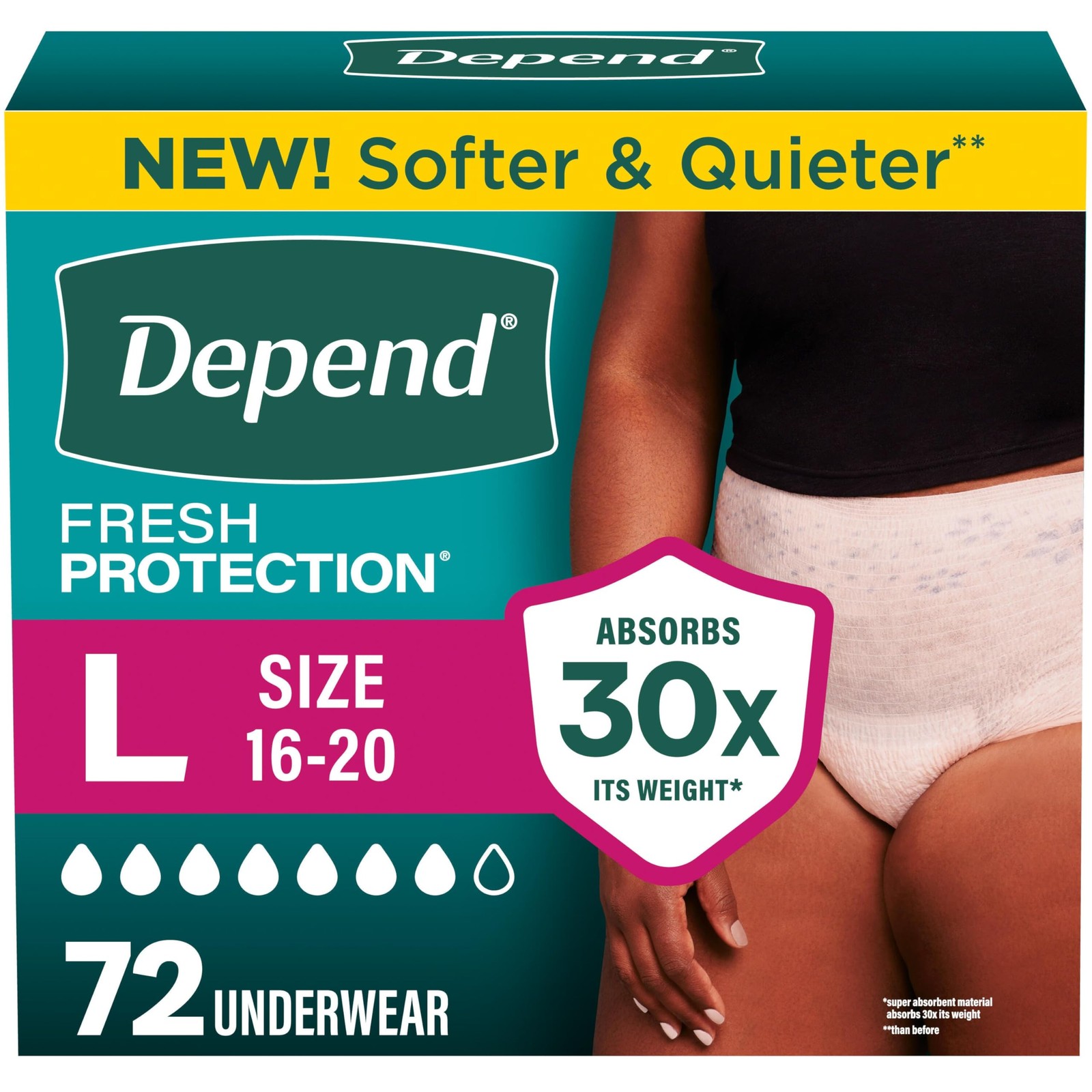 Depend Fresh Protection Adult Diapers, Incontinence Underwear Large, Blush