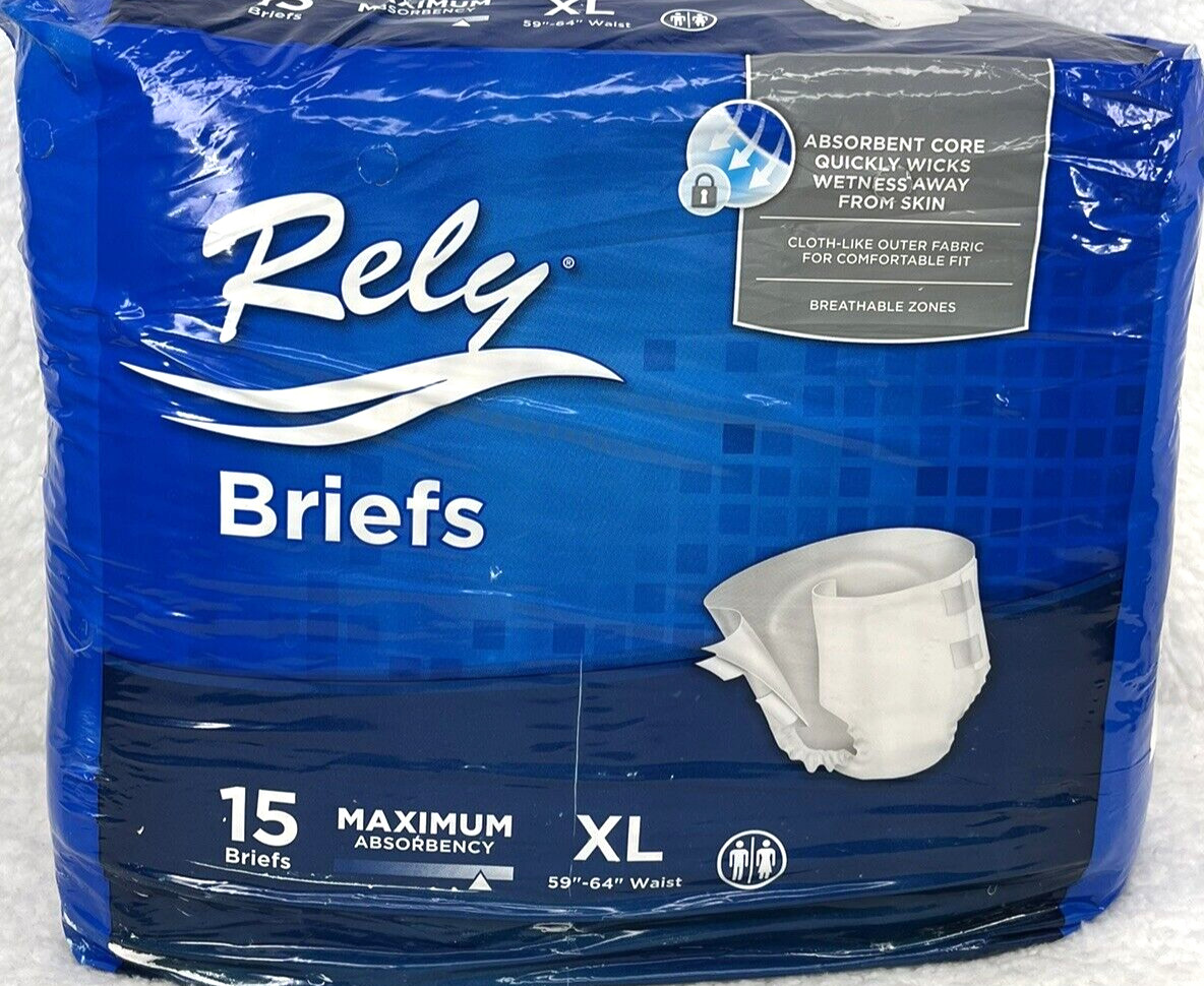 Rely Adult Briefs SZ XL 2-15Pk 30 Total Maximum Absorbency Incontinence Diapers
