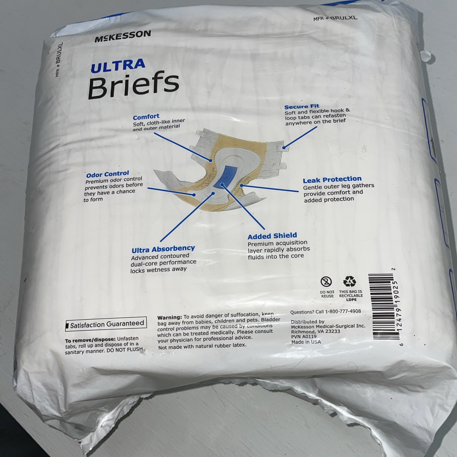 New McKesson Ultra Briefs, Heavy Absorbency Size XL ,15 Per Pack