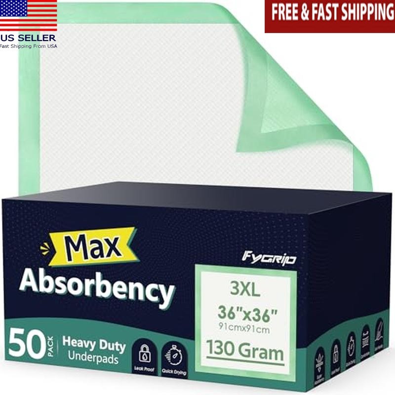 50 Count XXXL Disposable Underpads Max Absorbency Quick Drying Leakproof Pads US