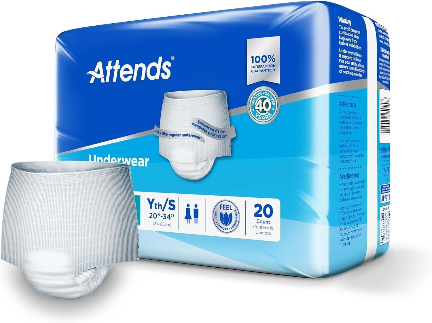 Youth/Small Underwear Heavy Absorbency Bag of 20 by