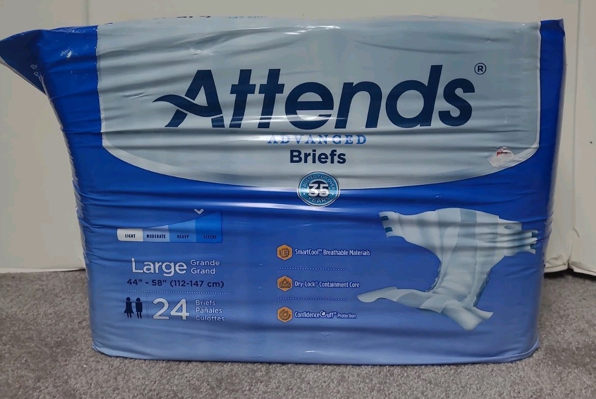 Attends Advanced Briefs Adult Brief Diapers Large Size 24 Pack 44″- 58″ Severe