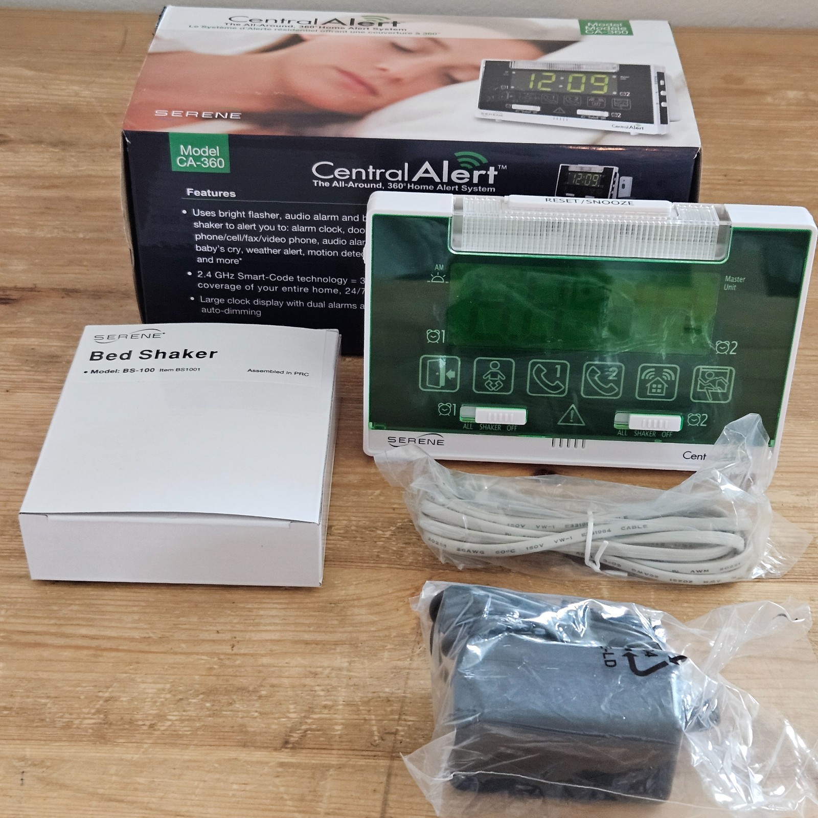 Serene Central Alert Home Alert System Alarm Clock + Bed Shaker Open Box