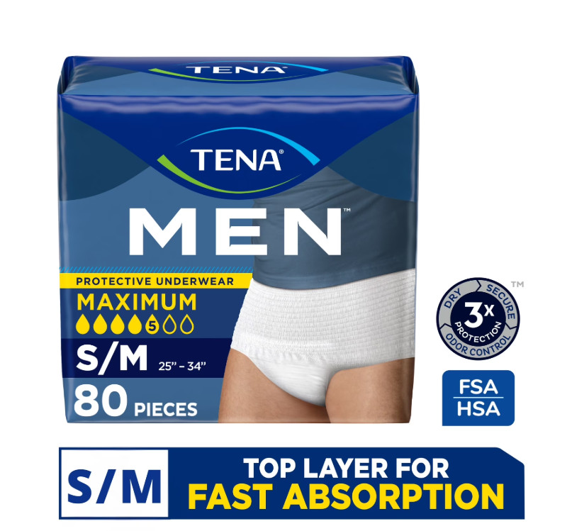Men’s Maximum Incontinence Underwear S/M 80 Ct 25-34in Waist