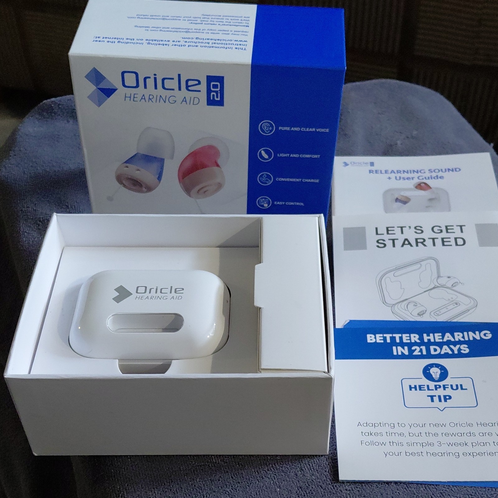 Oricle Hearing Aid 2.0 ITC In-Canal Hearing Aids Blue/Red Pair Both Ears