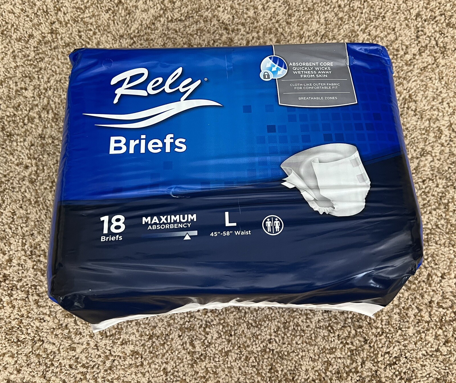 Rely Unisex Disposable Briefs Adult Large 18 Count Pack