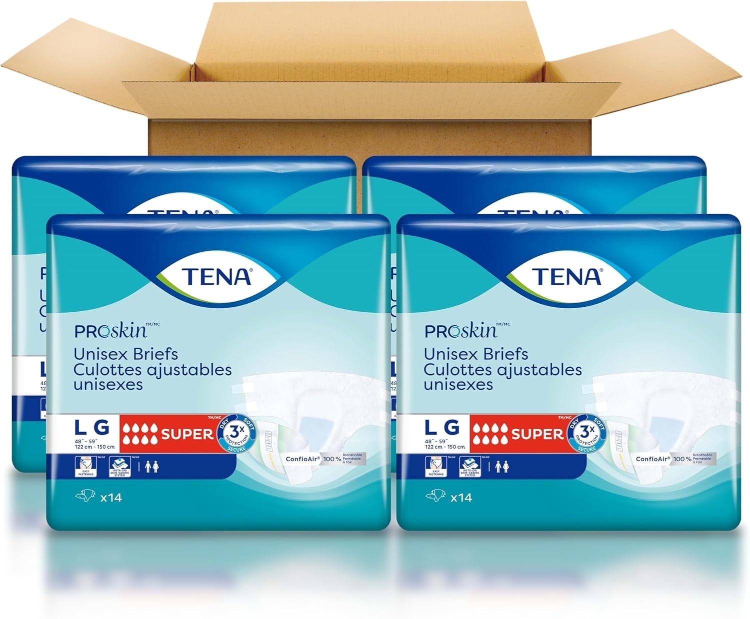 TENA ProSkin Super Incontinence Briefs Unisex Large 56 Ct (4×14) New
