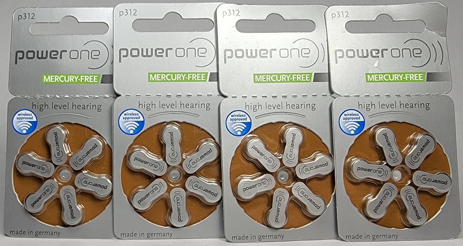 Power One Hearing Aid Batteries Size 312 Zinc Air Mercury Free 4 Pkgs. 24 Batt.