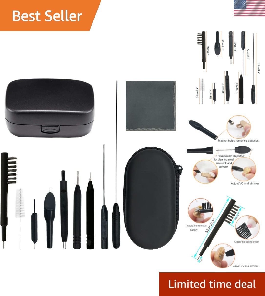 12-Piece Hearing Aid Cleaning Kit with Wax Loop, Storage Case | Also for earb…