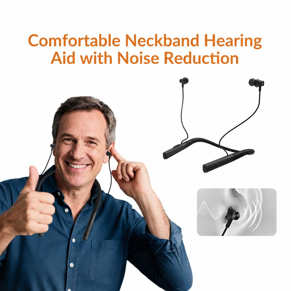 Rechargeable Neckband Hearing Aids for Seniors with Noise Reduction and Comfort