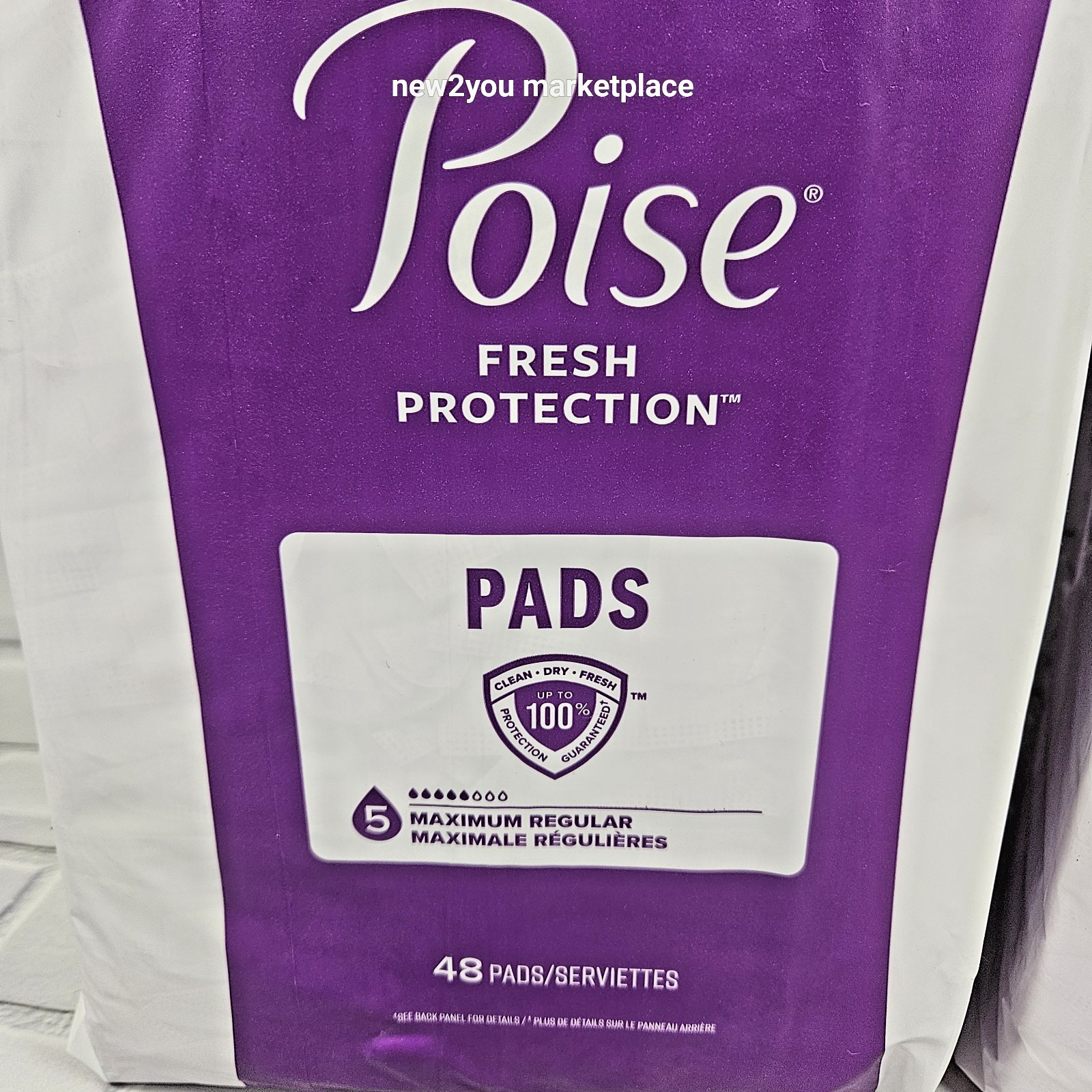 Poise Maximum regular Absorbency Incontinence Pads long 5-drop 96 count