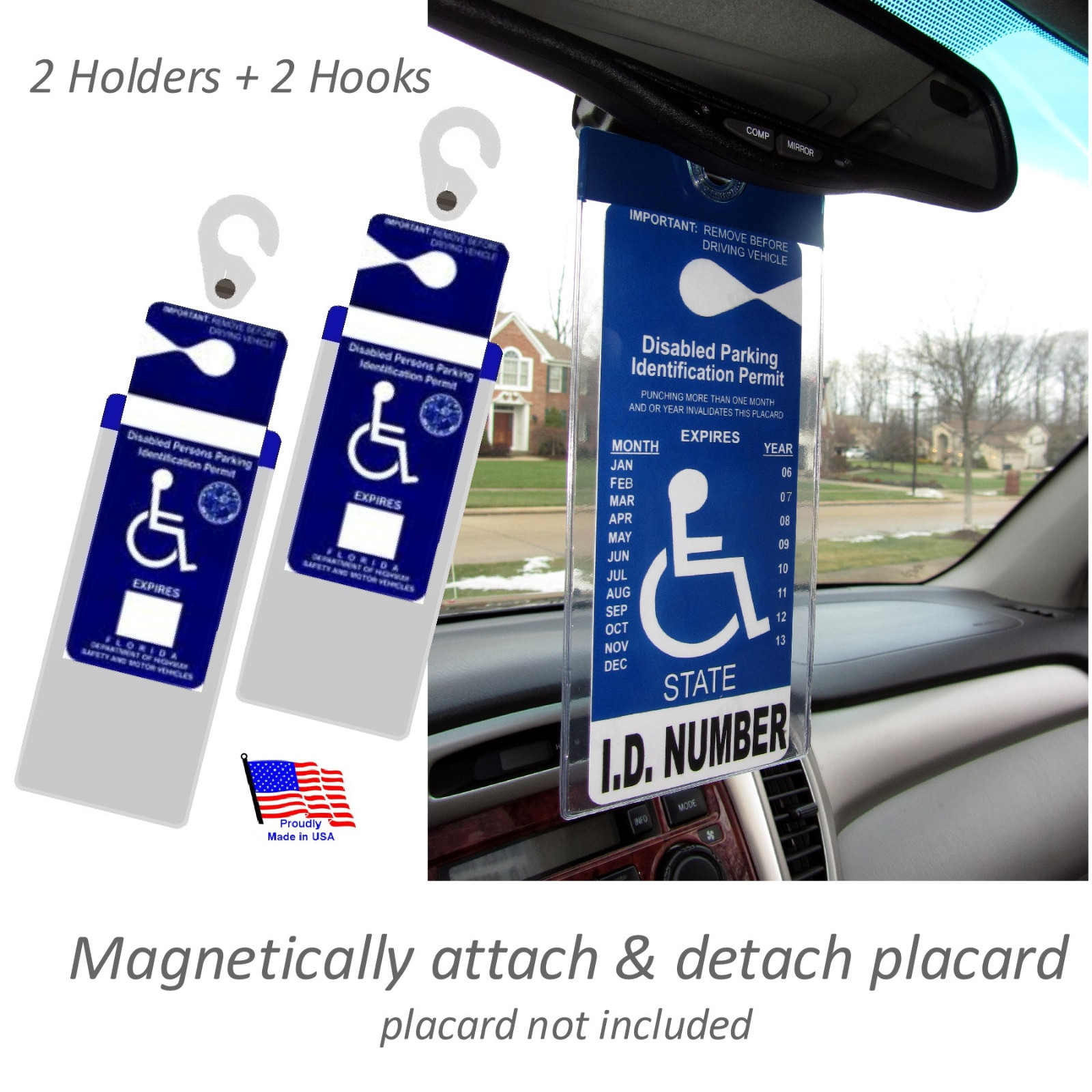 2 NEW Handicapped Tag Holders. Mirortag Silver, Magnetically ON & OFF. Fits ALL