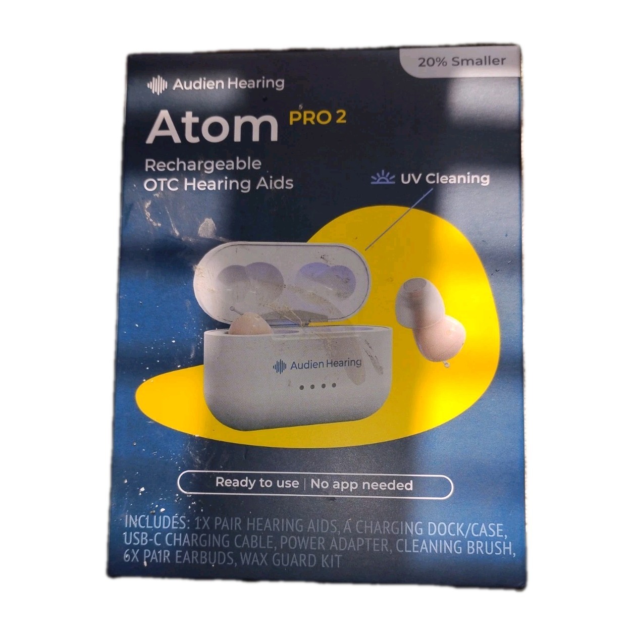 Audien Hearing Aids ATOM PRO 2 Wireless Rechargeable Bluetooth Unopened, Sealed
