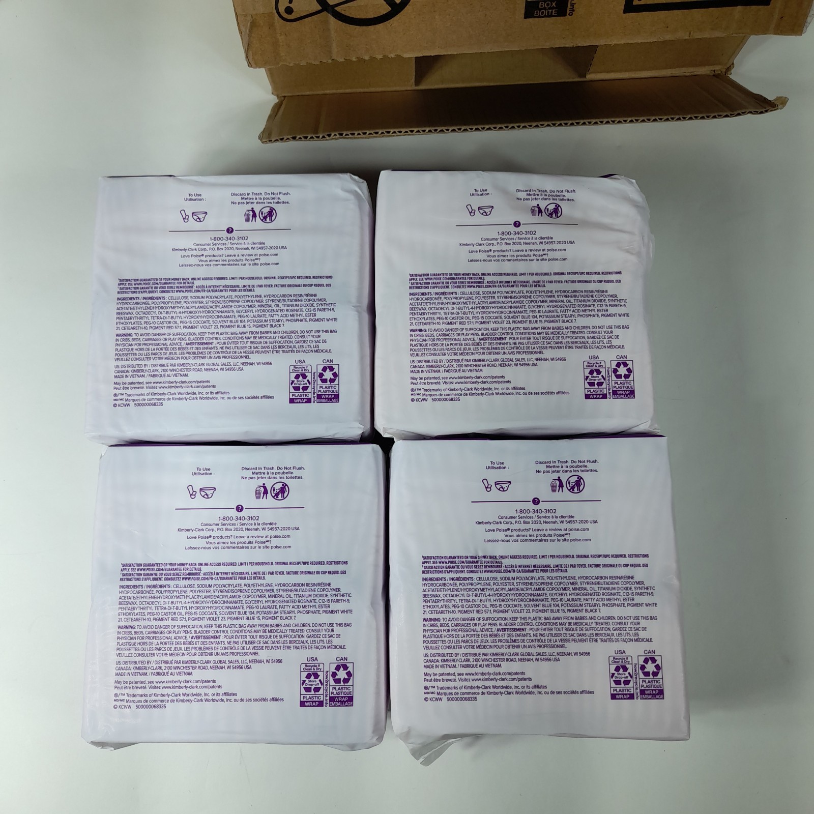 Total of 176 pads~ Poise Daily Liners Long Length Very Light 4x 44 Liners