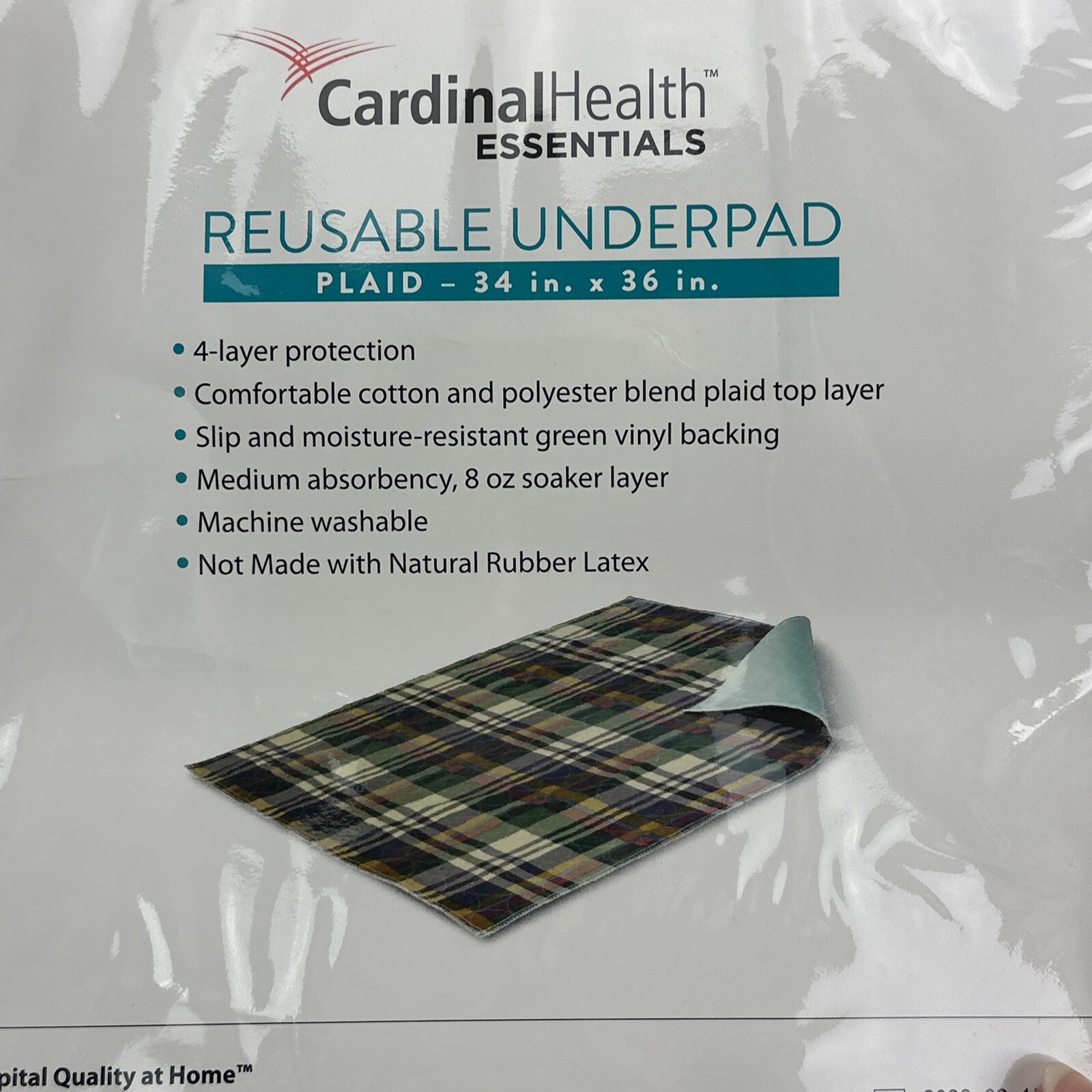 Reusable Washable Bed Underpad 34 x 36 Plaid Reusable Adult Pad Waterproof NEW