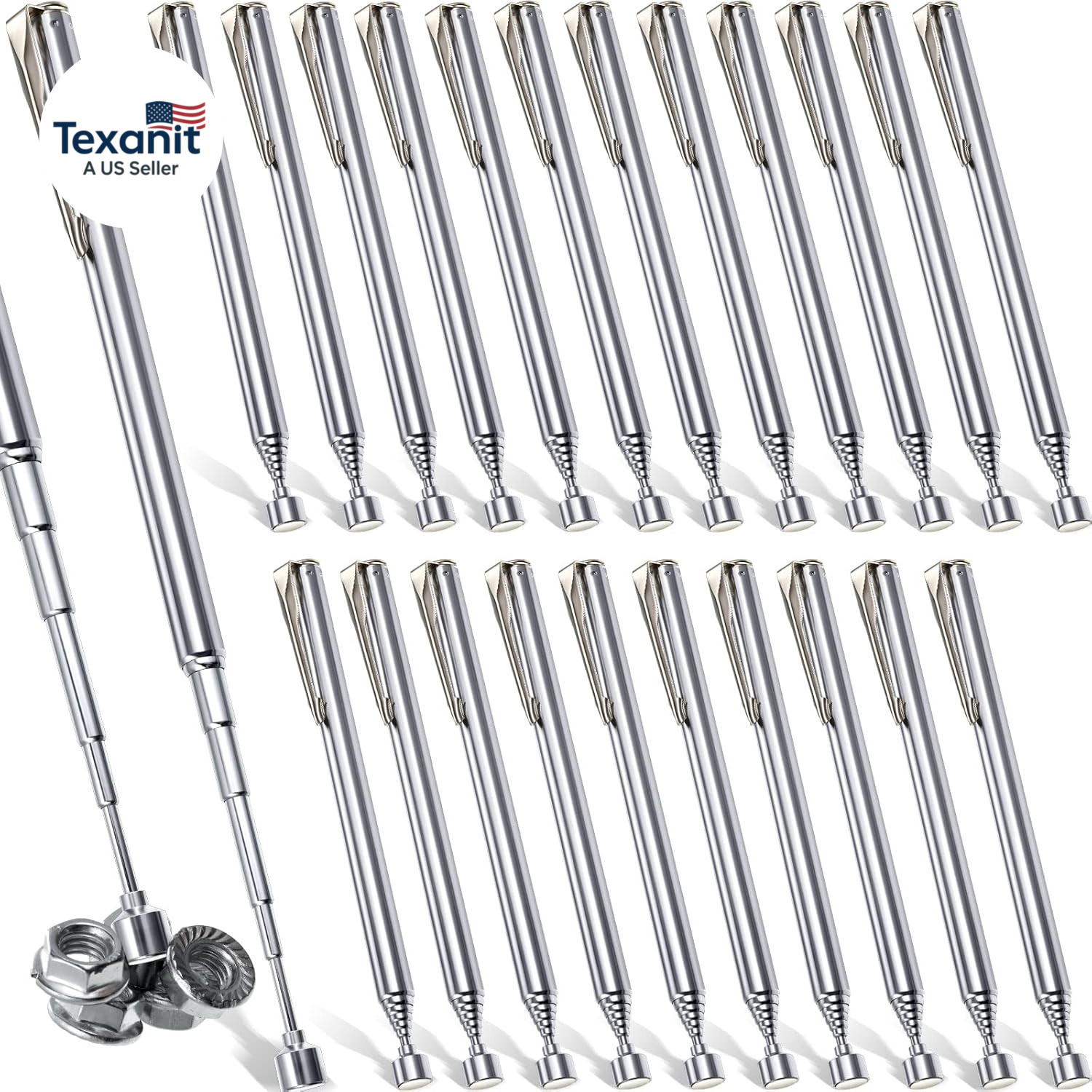 24 Pieces Telescoping Magnetic Pick up Tool Grabbers Reacher Tools with Pocket C