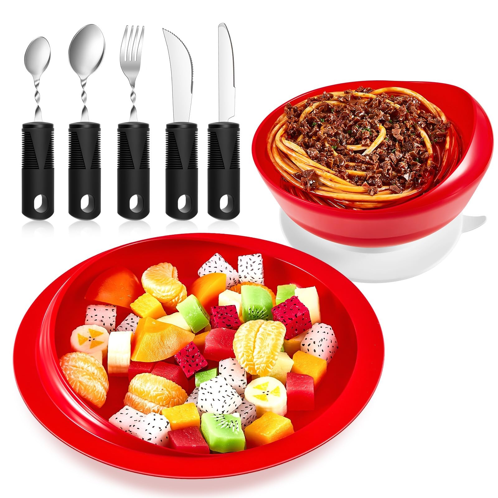 2 Sets Adaptive Utensils Bowl and Plate Set Adaptive Self Feeding Dinnerware …