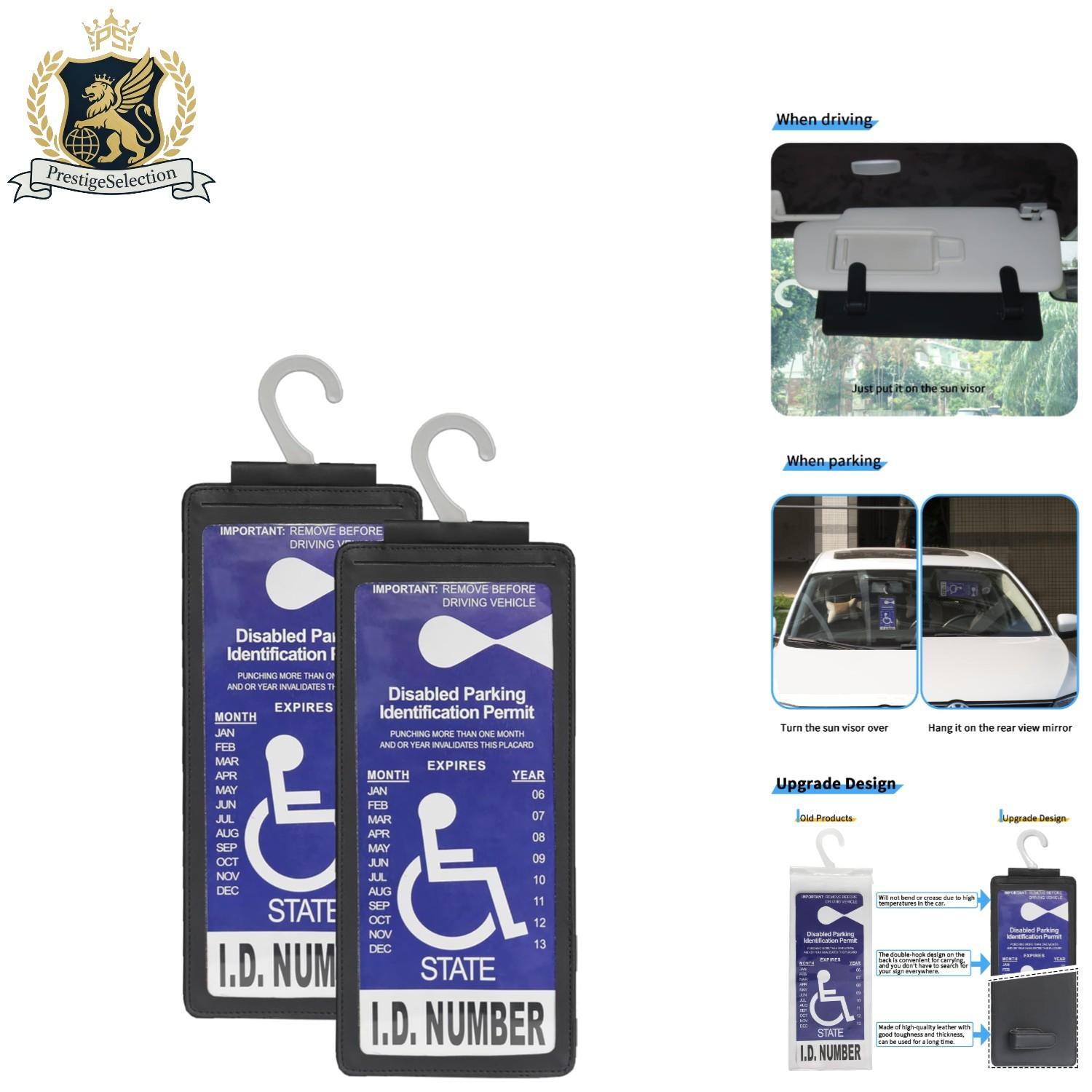 Ultra-Transparent Leather Handicap Placard Holder for Auto – 2 Packs in Black