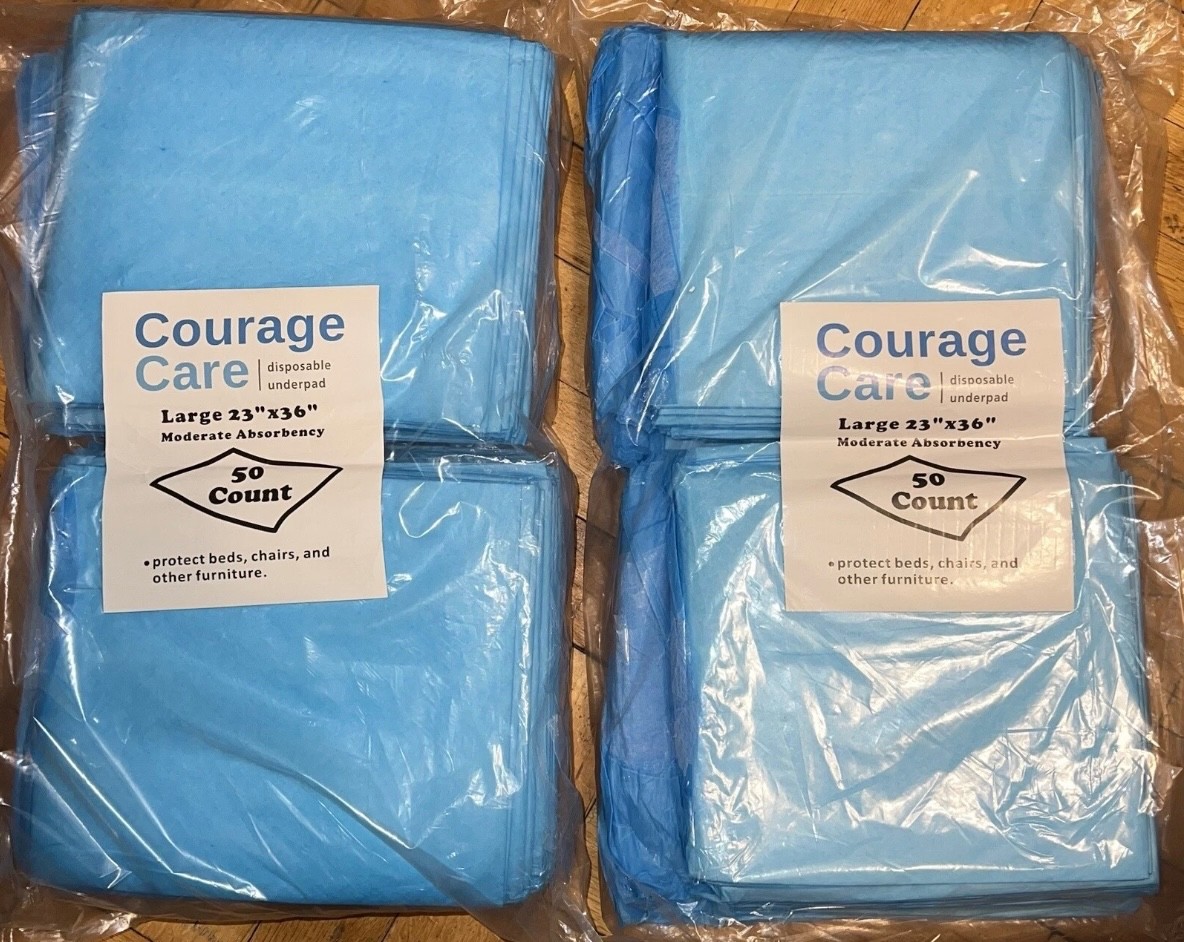 100 PCS. Courage Care Large Moderate Absorbent Disposable Underpads 23×36 NEW !!