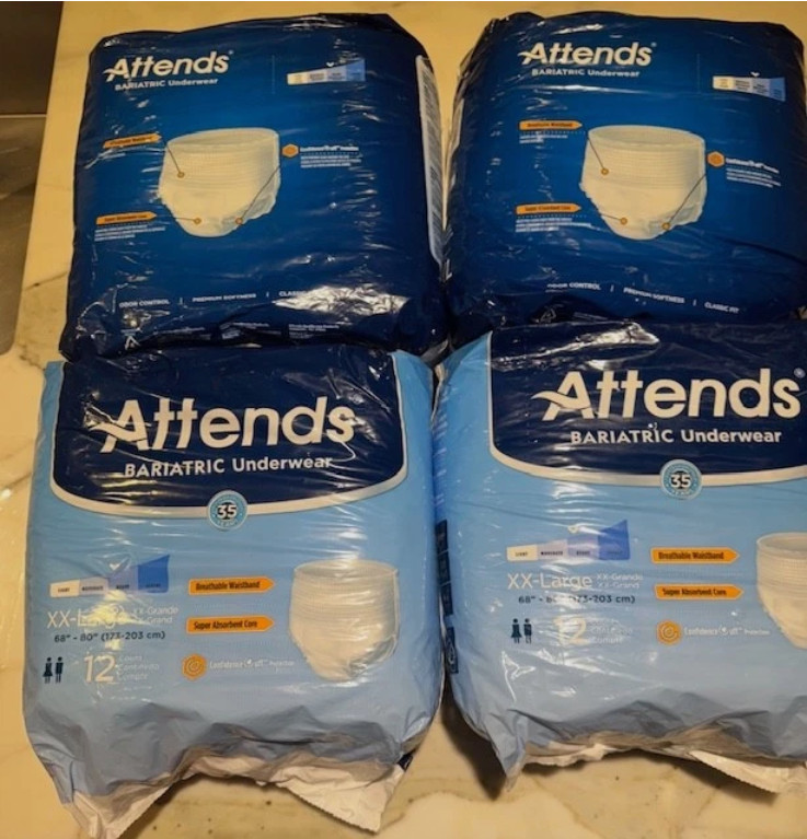 Attends Bariatric Underwear Absorbency XXL 68”-80” 12 Count (4 Bags)
