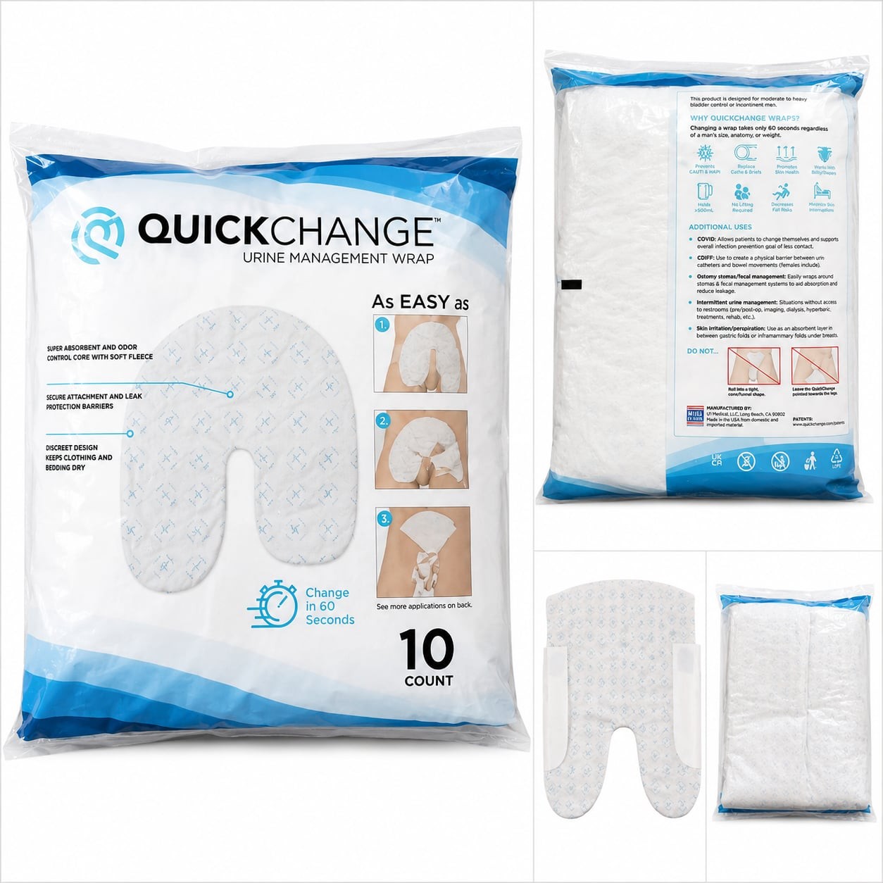 NEW QuickChange Urine Management Wrap 10 Count Absorbent Incontinence Wraps New
