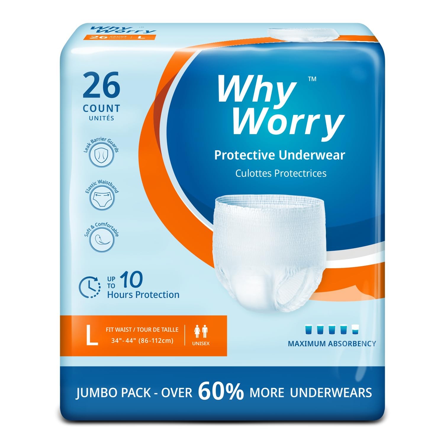 WhyWorry Incontinence Underwear for Women & Men, Disposable Adult Pull Ups wi…